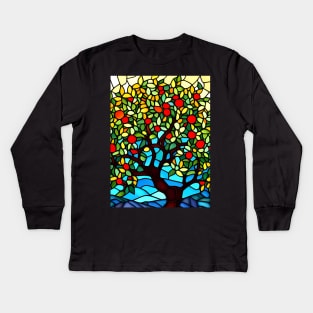 Stained Glass Apple Tree Kids Long Sleeve T-Shirt